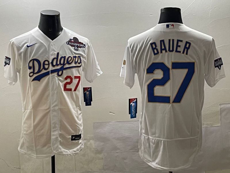 Men Los Angeles Dodgers 27 Bauer White Gold Elite 2025 Nike MLB Jersey style 6